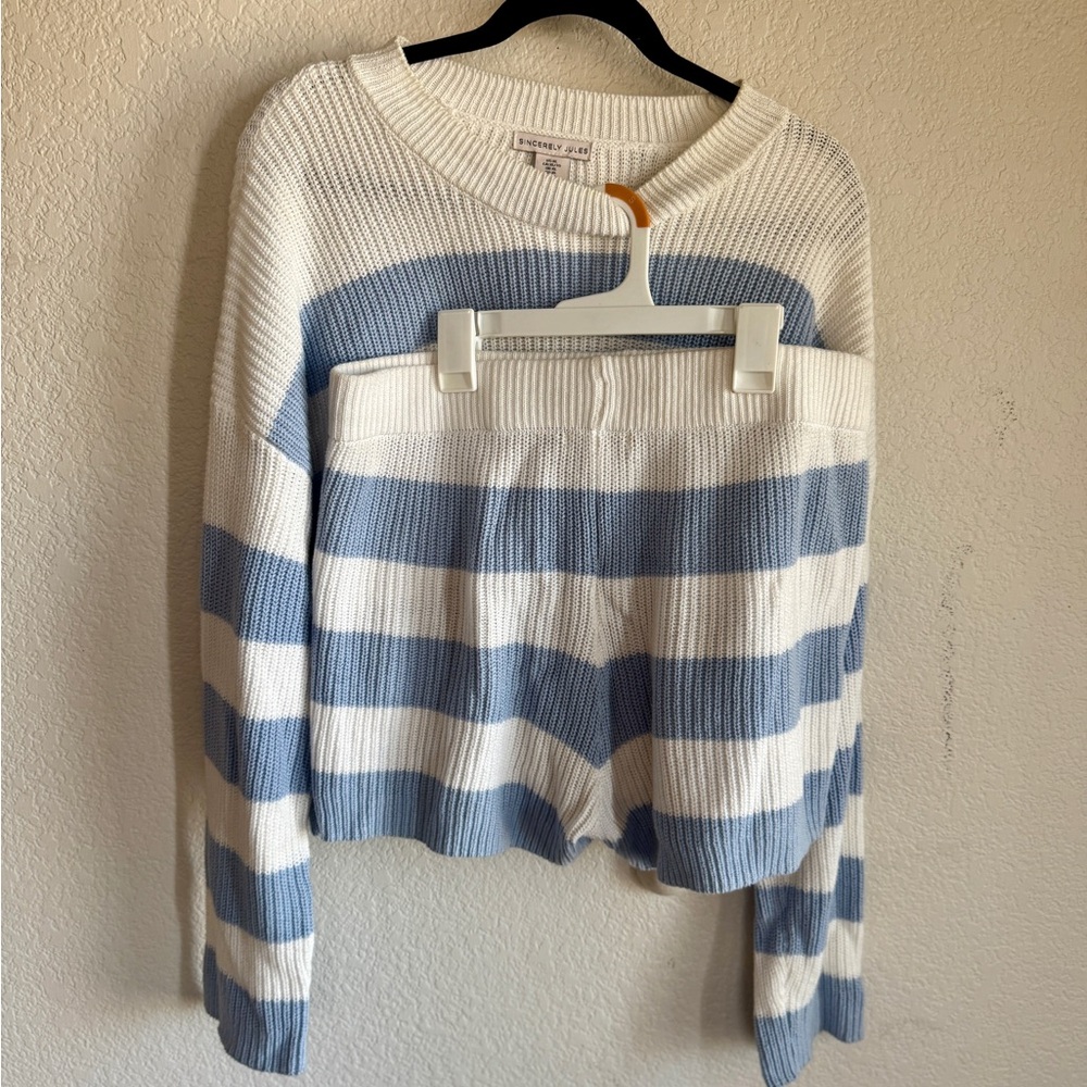 Sincerely Jules Ivory and Sky Blue Knit Top